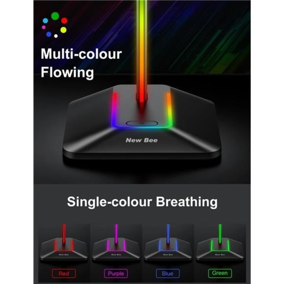 RGB Headphone Stand with 1 USB-C Charging Port & 1 USB Charging Port,Desk Gaming - Picture 2 of 6